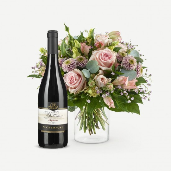 Romantic bouquet with wine