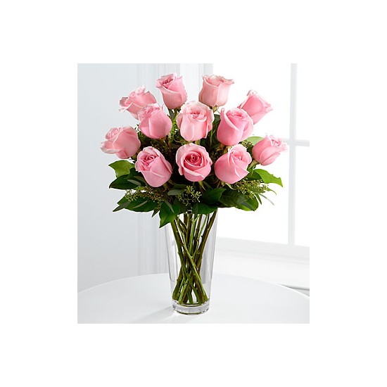 E8-4304 The Long Stem Pink Rose Bouquet - VASE INCLUDED