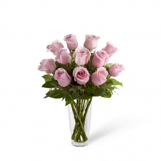 Bukiet długich różowych róż - z wazonem