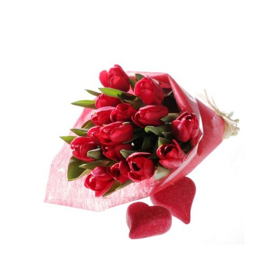 Special bouquet of red tulips