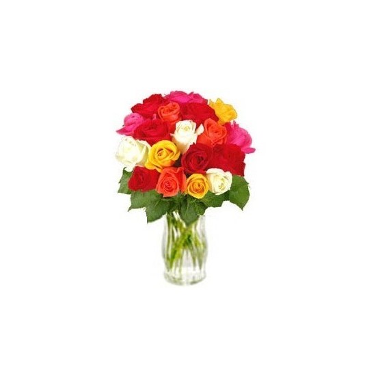 Bukiet kolorowych róż z wazonem 