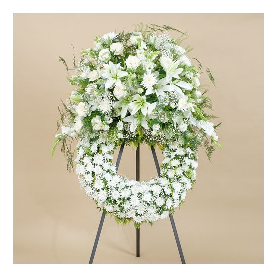 Funeral wreath with white flowers