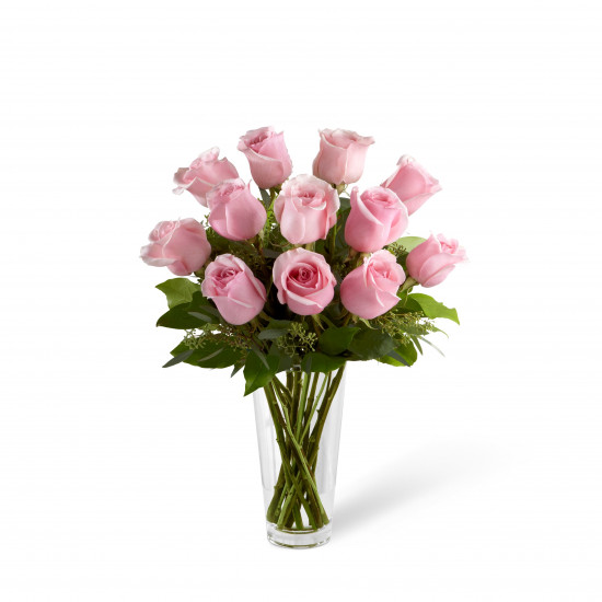 E8-4304 The Long Stem Pink Rose Bouquet - VASE INCLUDED