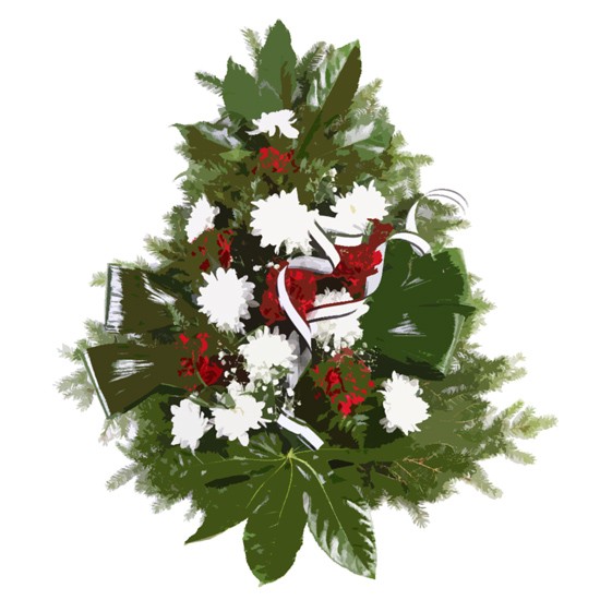 Funeral arrangement with ribbon