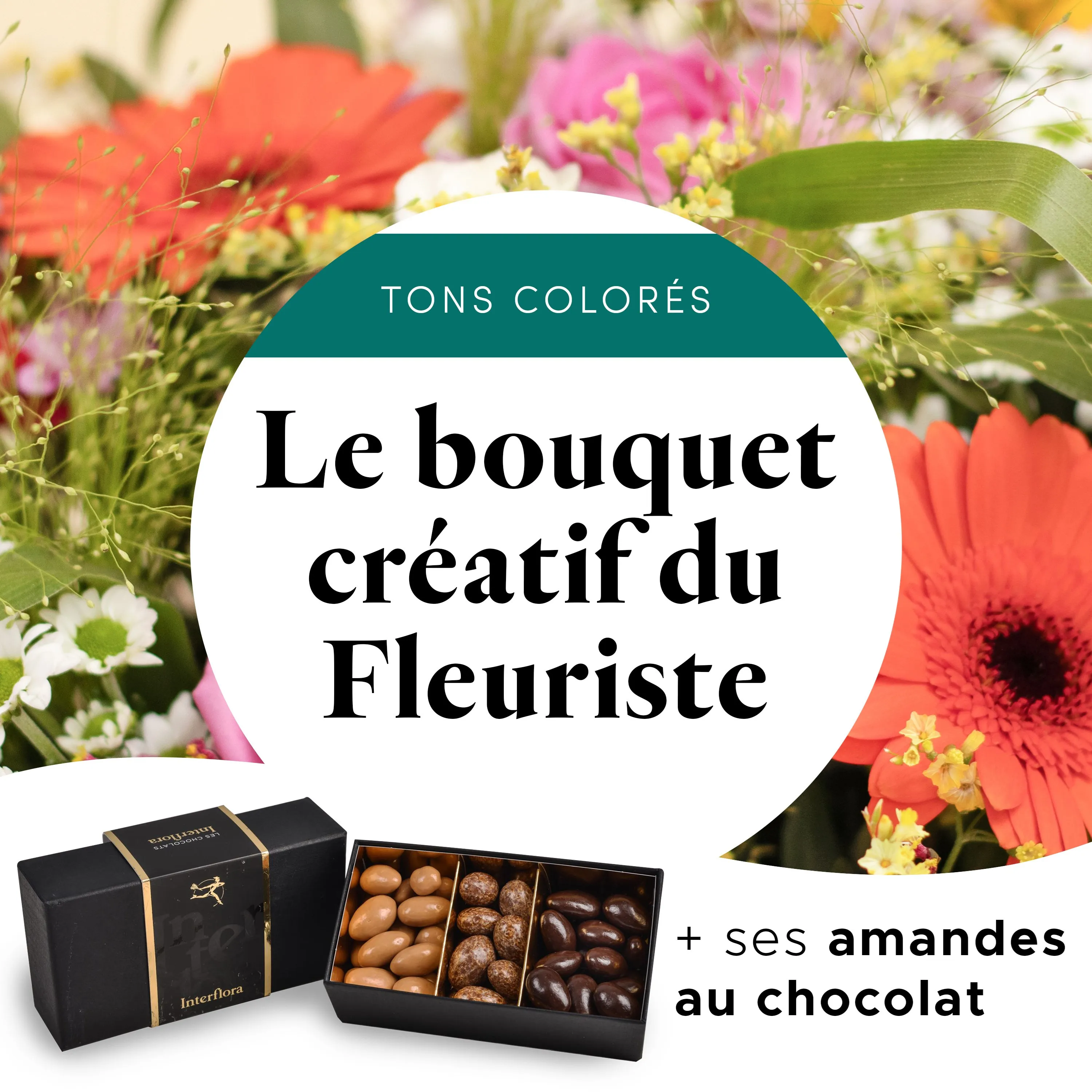 Bouquet du fleuriste Multicolore et ses amandes au chocolat - France