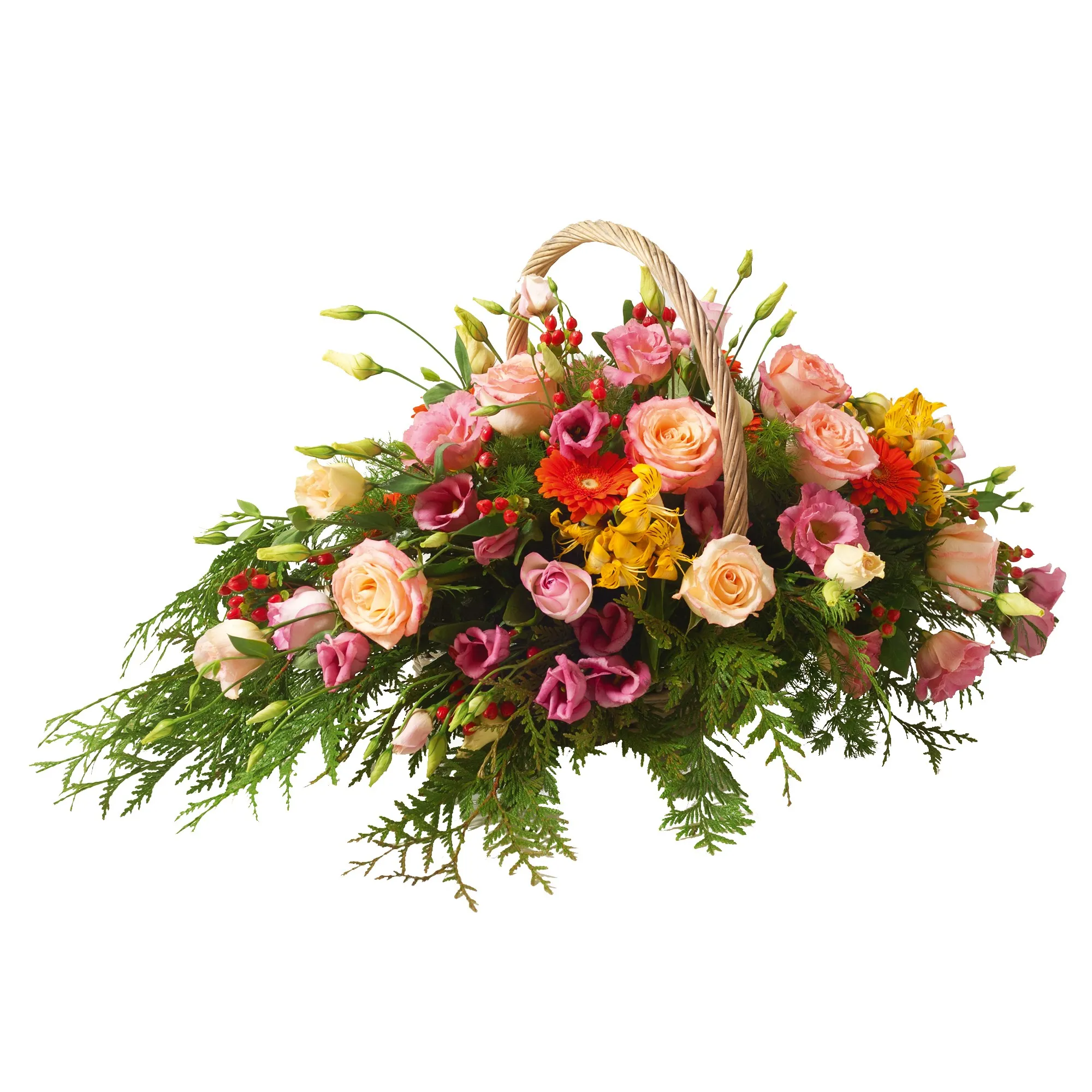 Funeral basket ok pink flowers