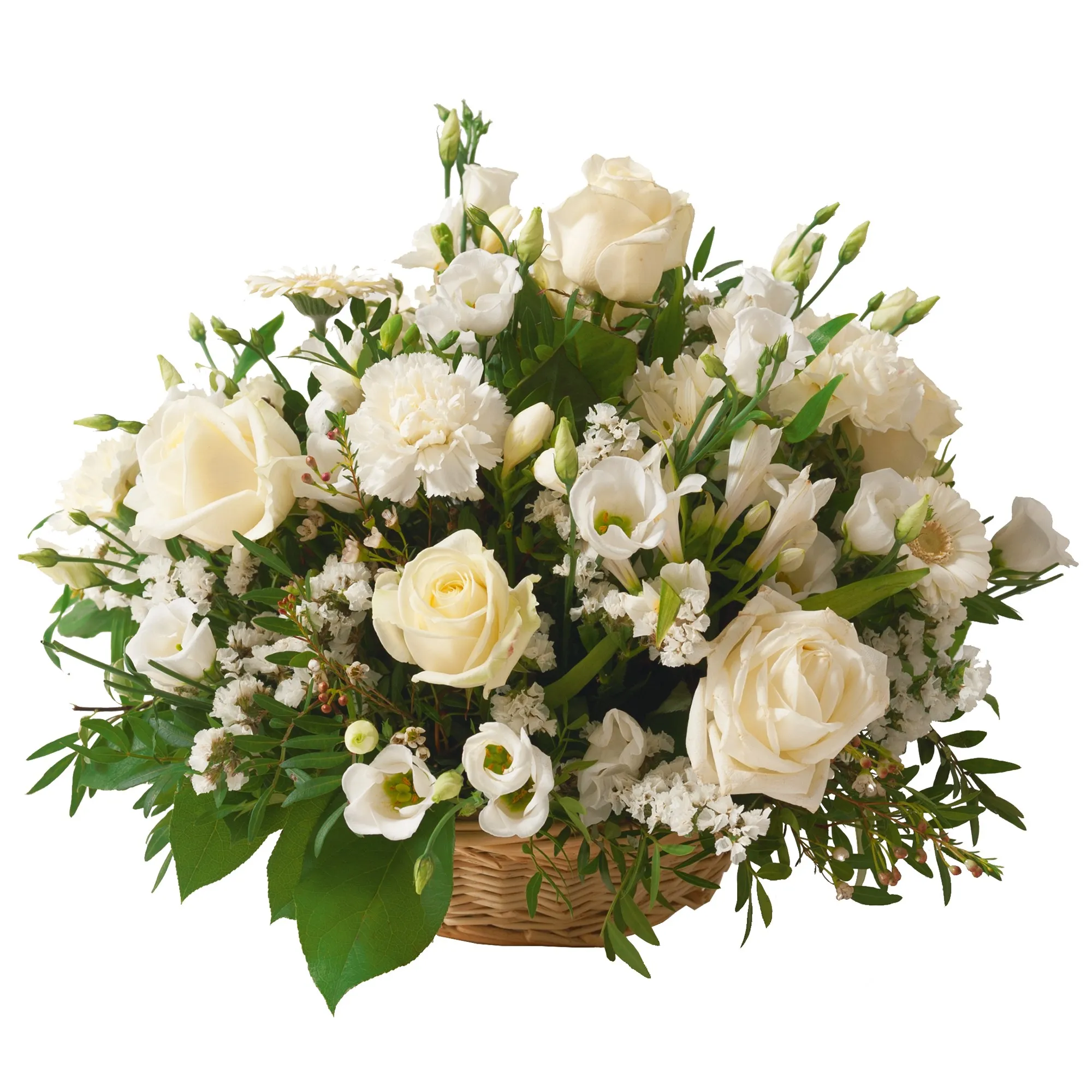 white funeral basket