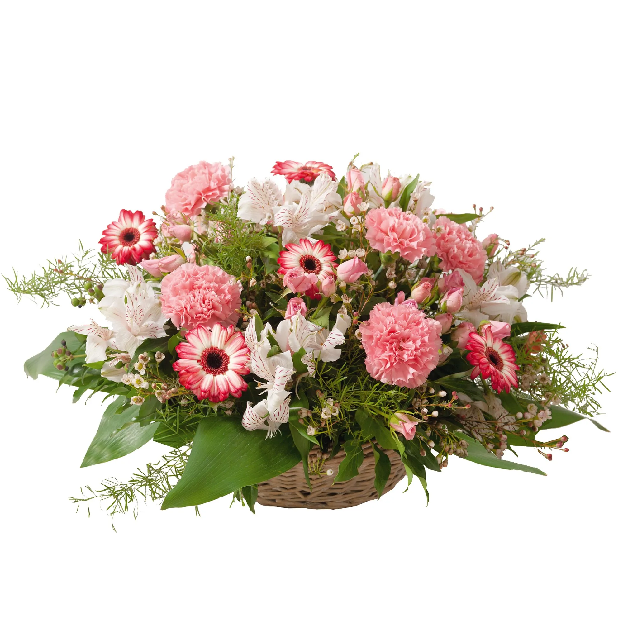 funeral basketl in white and pink colours