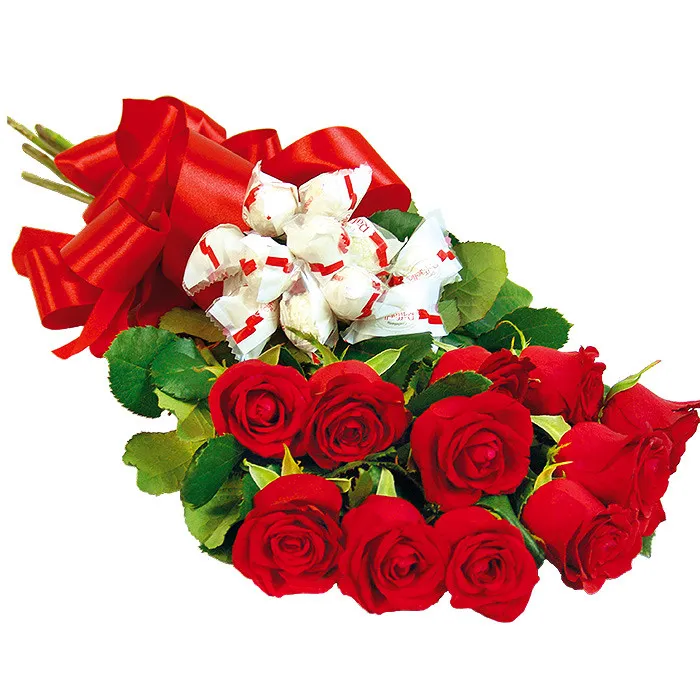 Sweet excitement, a bouquet of red roses with reefaello, 11 red roses with a ribbon