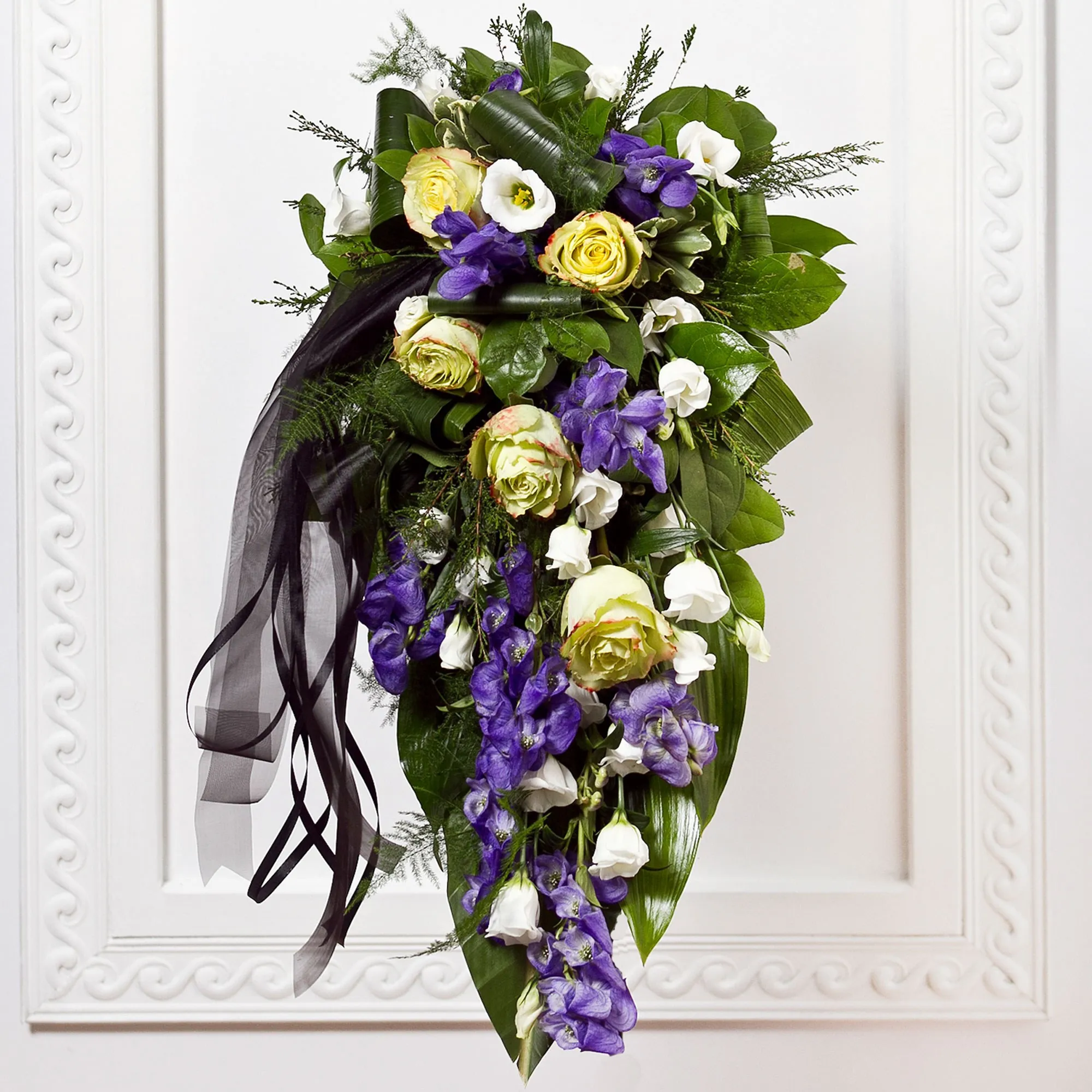 Funeral Bouquet with Blue Flowers and Ribbon - Lithuania