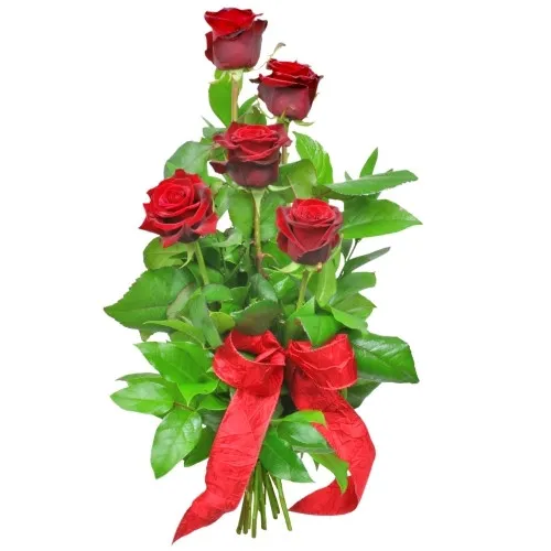 Flowers A fiery feeling, bouquet of red roses with decorative greenery