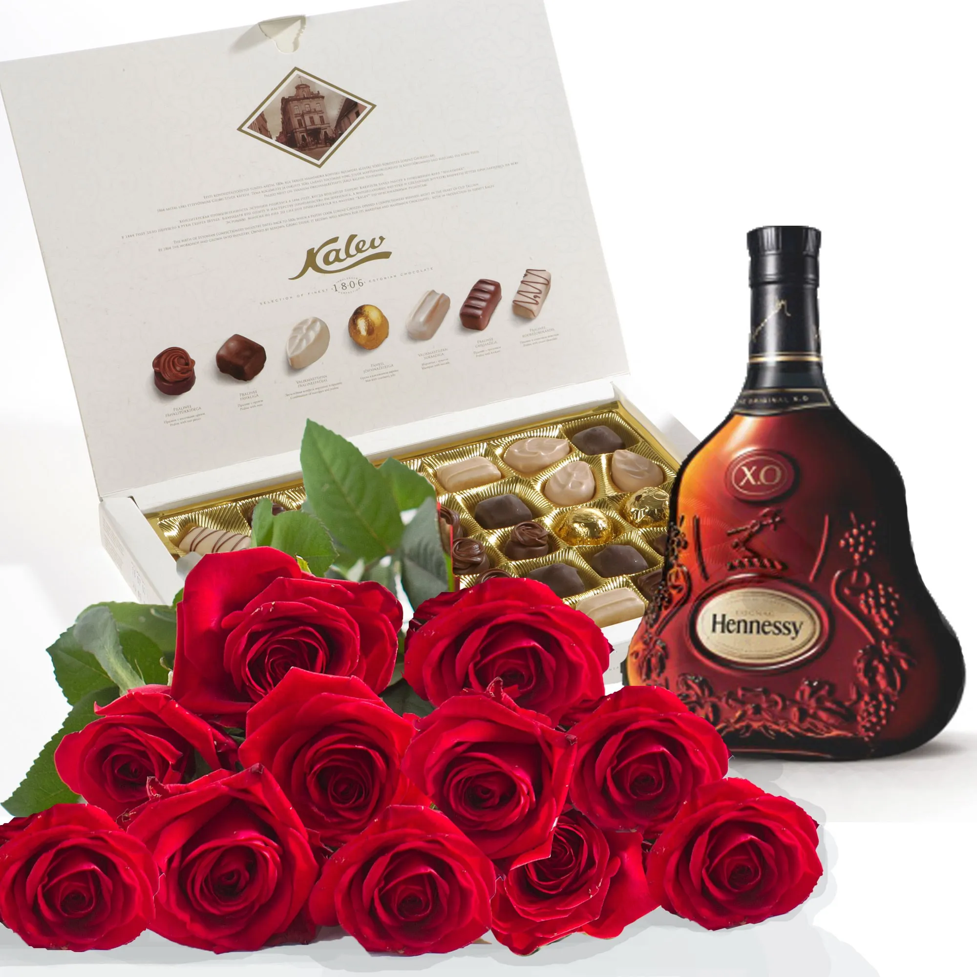 15 red roses , Cognac and box of Chocolates - Belarus