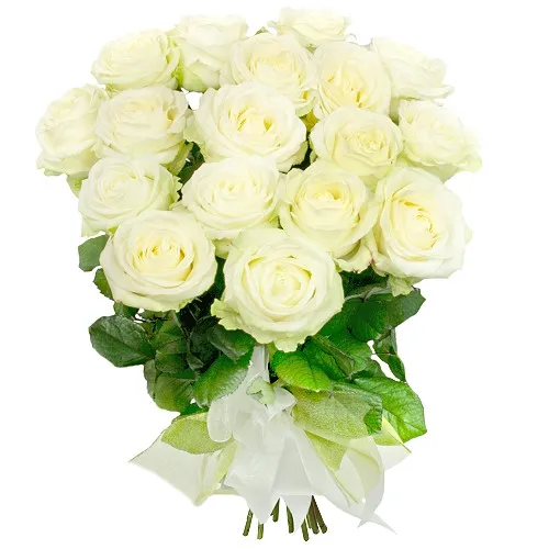 Composition Forever together, 18 white roses in a bouquet, a bouquet of white roses with a ribbon