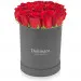 Red roses in a gray box