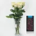 5 white roses with chocolate