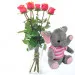 7 tea roses with pink elephant