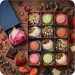Strawberries in White and Milk Chocolate with Coconut and Nut Topping and Macaroons + Pink Rose