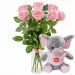 7 pink roses with pink elephant