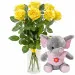 7 yellow roses with pink elephant