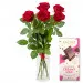 5 red roses with chocolate