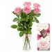 5 pink roses with chocolate
