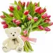 21 red tulips with a teddy bear
