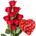9 red roses with Lindt pralines in a heart-shaped box