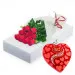 9 red roses with Lindt pralines in a heart-shaped box