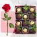 Dark And Gold Strawberries in Dark Chocolate with Ferrero Rocher + Red Rose