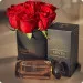Czerwone róże w czarnym pudełku z perfumami Rêves