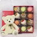 Strawberries in White and Milk Chocolate with Coconut and Nut Topping and Macaroons + Plush Teddy Bear