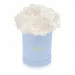 White carnations in a blue box
