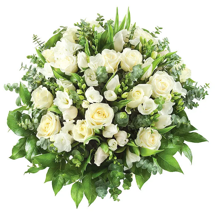 Bukiet Gratulacje dla mamy, kwiaty gratulacyjne, bukiet białych róż i frezji