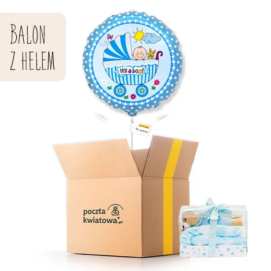 Balon z helem, balon w kartonie, balon dla chłopca