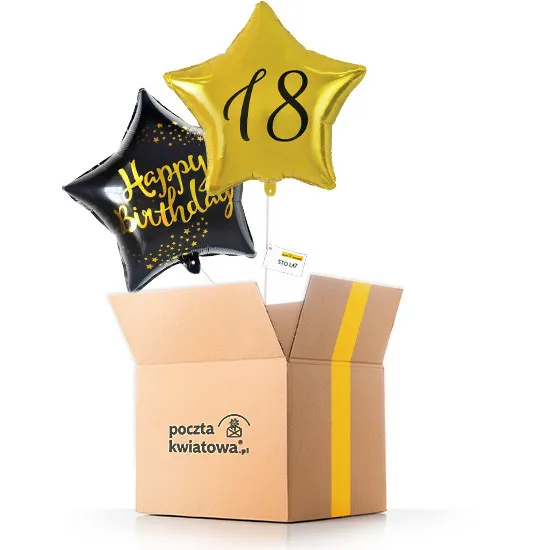 18 - Happy Birthday! - black and gold helium balloon set - Poczta Kwiatowa®