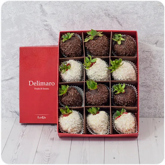 Black and white strawberries, strawberries in white and dark chocolate, strawberries with coconut, strawberries for a gift
