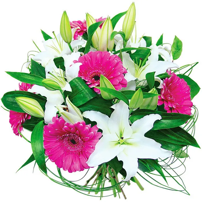 A bouquet of white lilies and pink gerberas, Flowers made your dreams come true
