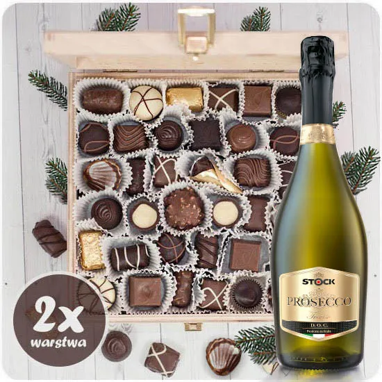 Czekoladowy Skarb XL + Prosecco Treviso - Poczta Kwiatowa® skrzynka pralin pełna miłości i słodyczy
