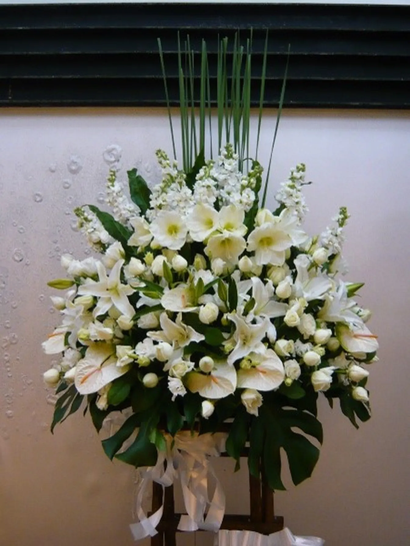 Funeral Arrangement on Wood Ladder Stand