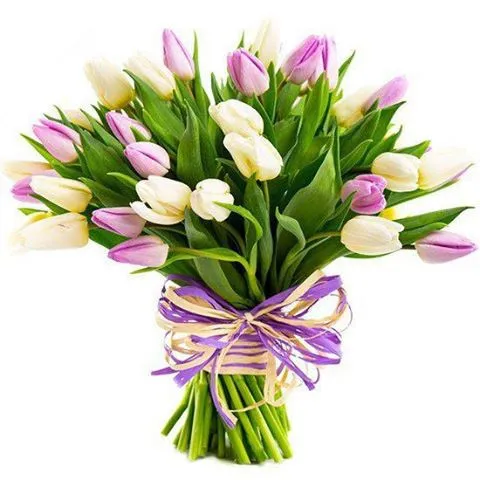 Tulipany na Dzień Kobiet, różowe i białe tulipany w bukiecie