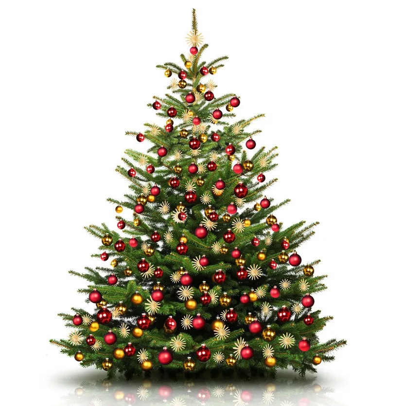 Decorated Christmas tree, gold and red decorations for Christmas trees