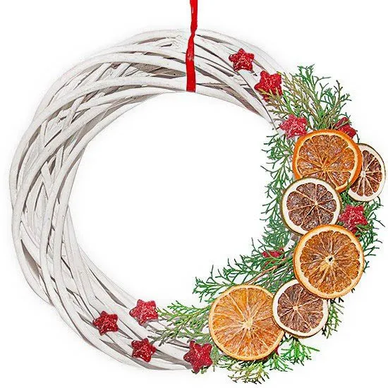 wooden Christmas decoration with dried fruit and Christmas decorations