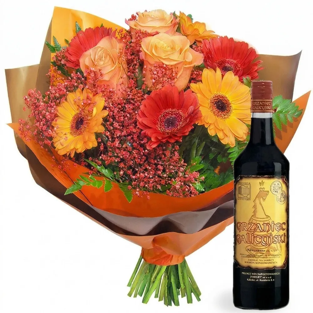 amber bouquet, mulled wine, bouquet wrapped in decorative paper