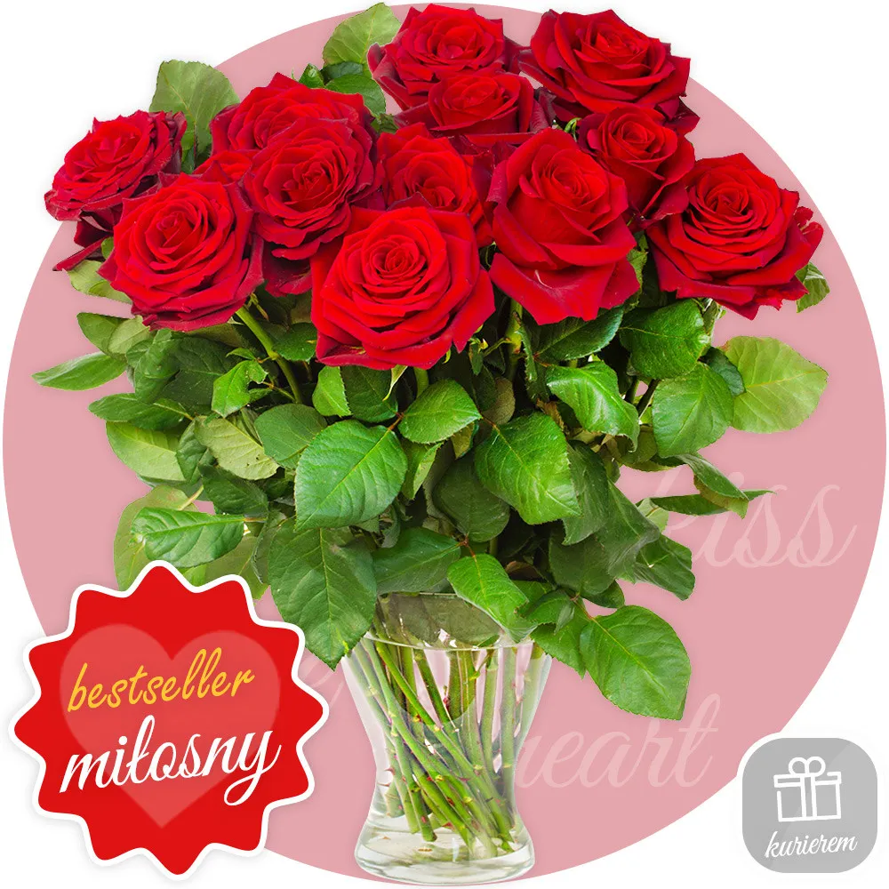 12 red roses - Poczta Kwiatowa® red roses with a flower courier