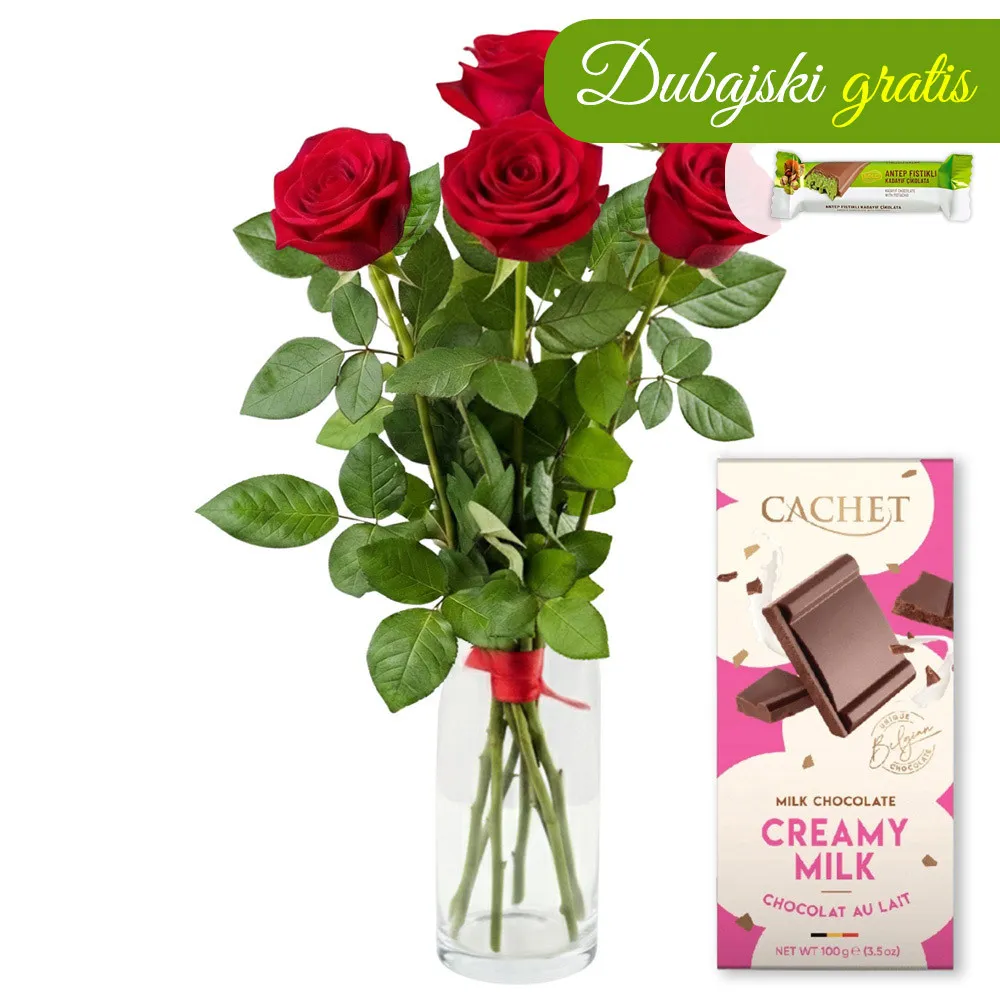 5 red roses with chocolate - Poczta Kwiatowa® flowers and chocolate