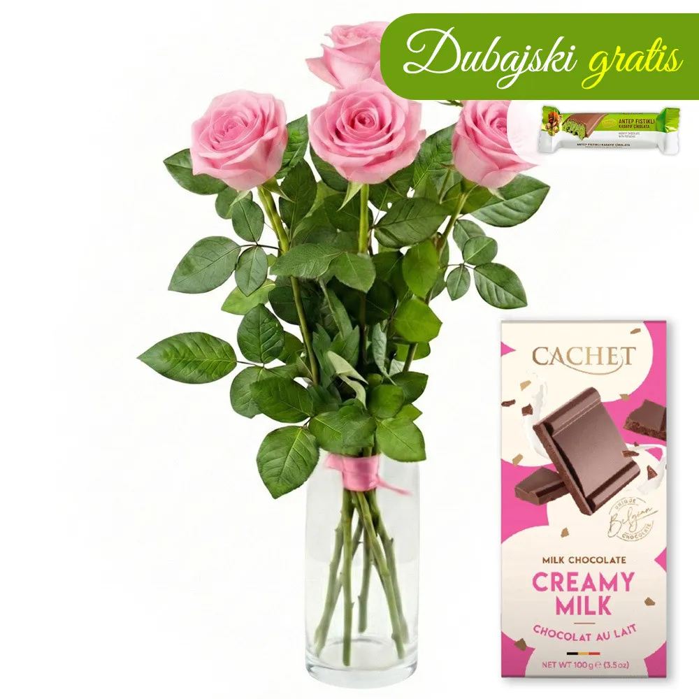 5 pink roses with chocolate - Poczta Kwiatowa® flowers and chocolate