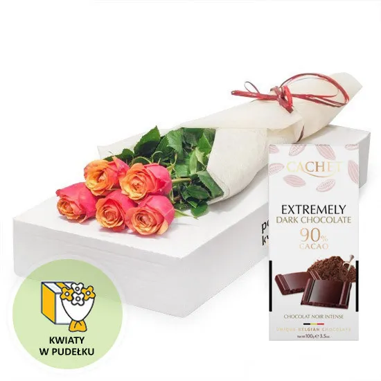 5 herbacianych róż z czekoladą - Poczta Kwiatowa® kwiaty i czekolada