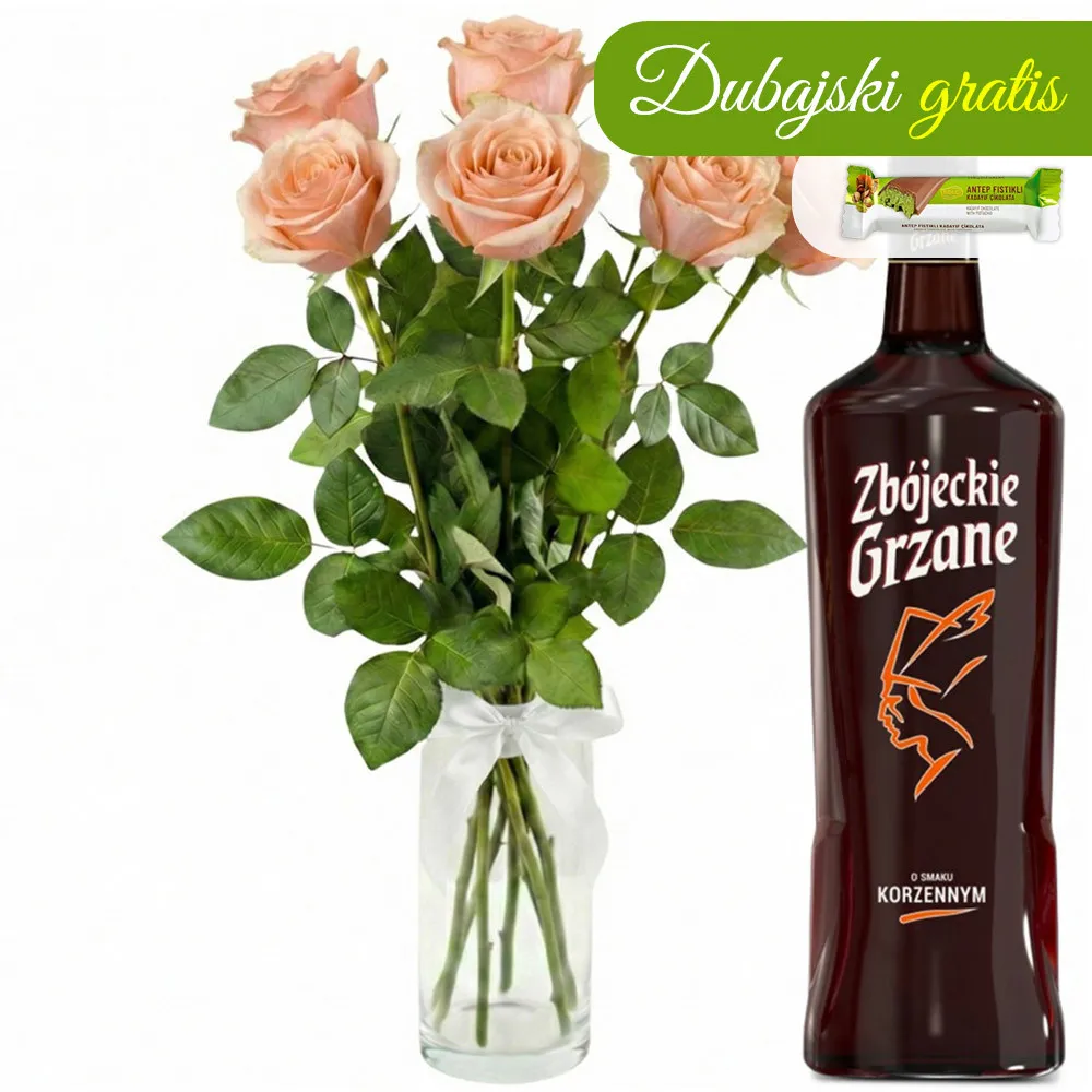 7 tea roses with mulled wine - Poczta Kwiatowa® flowers in a box