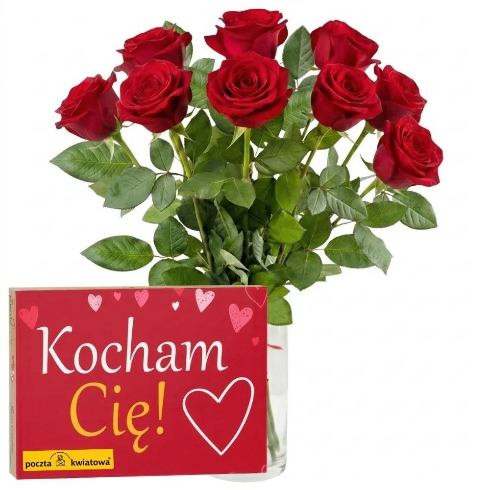 9 czerwonych róż + Kocham Cię | Poczta Kwiatowa®