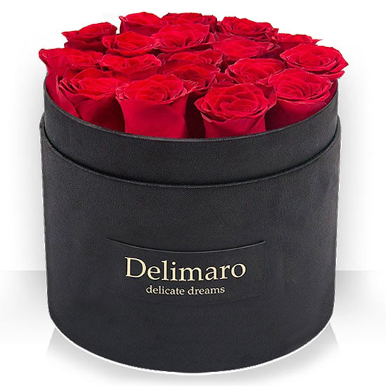 Masterbox - czerwone róże w czarnym pudełku, czarne pudełko zamykane, kwiaty w pudełku, róże w pudełku
